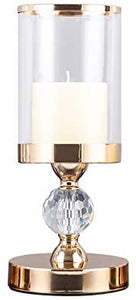 Candle Holder with Glass Cover, Golden