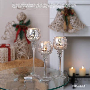 Set of 3 Crackle Glass Tealight Holders  12 Inch, 10 Inch, 9 Inch (4-Metallic)