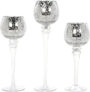 Set of 3 Crackle Glass Tealight Holders  12 Inch, 10 Inch, 9 Inch (4-Metallic)