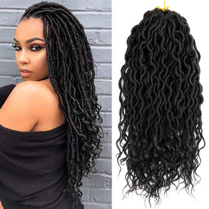 6 Pcs/Lot Goddess Faux Locs Crochet Hair With Curly Ends 18 Inch Deep Wave Braiding Hair Synthetic Crochet Braids Hair Extensions (1B)