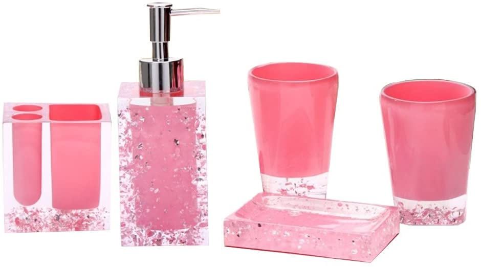 Luxury Bathroom Accessory Set (Pink) (5 Pcs)