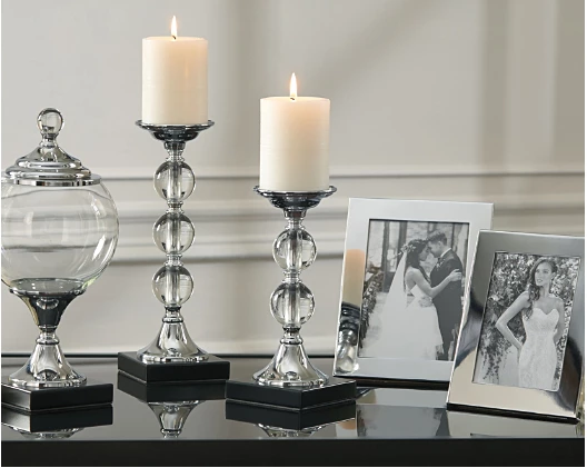 Silver Candle Holder Accessory Set Including Picture Frames (5ps)