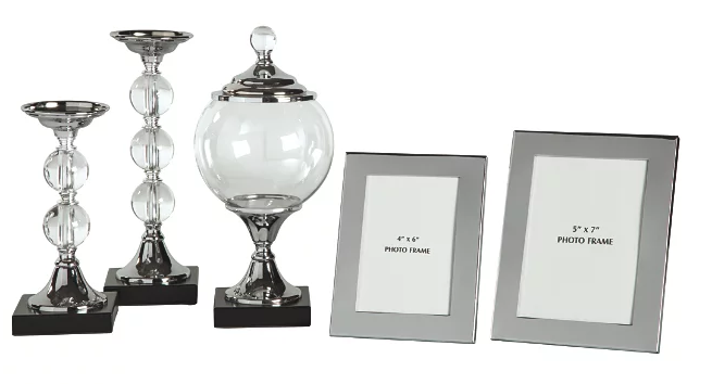 Silver Candle Holder Accessory Set Including Picture Frames (5ps)