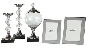 Silver Candle Holder Accessory Set Including Picture Frames (5ps)