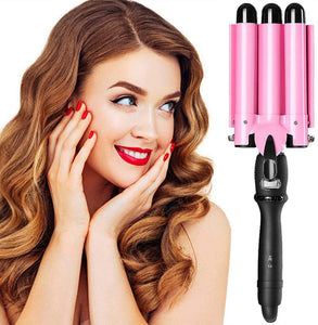 Hair Waver Hair Curling Iron Curling Wands Hair Curler 14x4'' 25mm Curl Ceramic Hair Crimper Long Hair 3 Barrel Waver Instant Heat Curler Deep Waver for Curler with Temperature Control