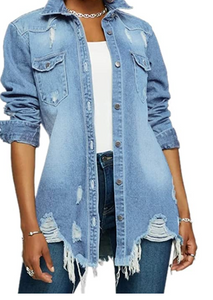 Womens Jean Jacket Long Sleeve Classic Distressed