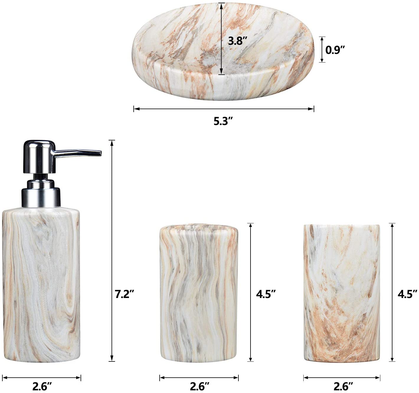 Ceramic Fimary Marble Bathroom Accessories Set (4Pcs)