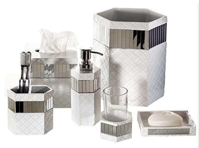 Mirror Bathroom Accessories Set, 6 Piece Bath Set Collection