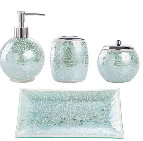 Bathroom Accessories Set, 4-Piece Glass Mosaic