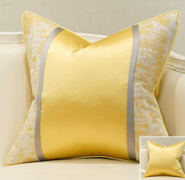 Square Cushion Covers High Precision Jacquard Modern Yellow White Patchwork Throw Pillow Case Shell for Couch Sofa Home