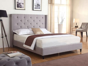 Cloth Light Grey Silver Linen 51" Tall Headboard Platform Bed with Slats Full - Complete Bed 5 Year Warranty Included