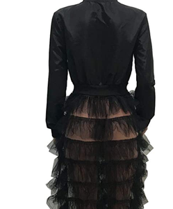 Women Jackets Dress Long Sleeve Zipper Ruffle Sheer Mesh Patchwork Dress Bomber Jacket Outwear