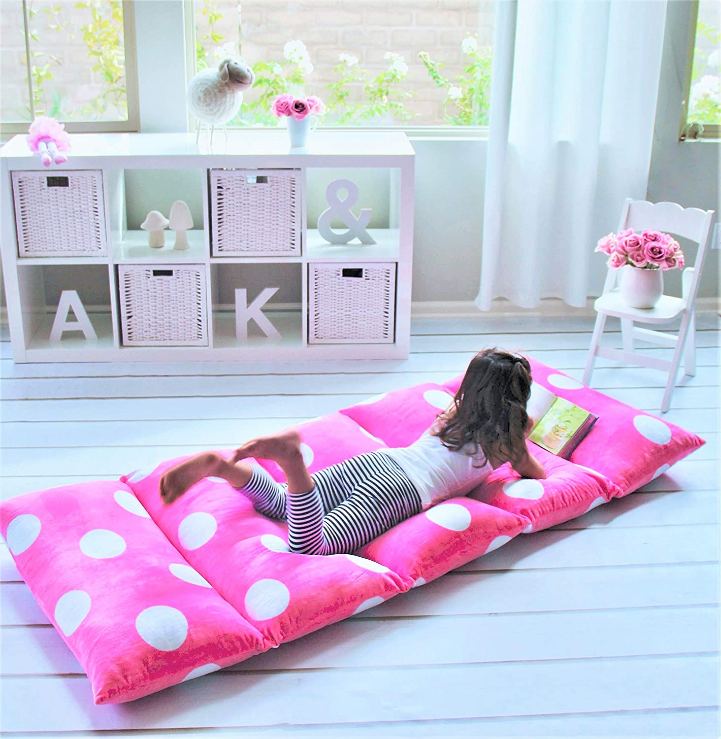 Girls' Premium Plush Fabric Floor Cushion - Perfect Reading and Watching TV Cushion (Pillows Not Included)