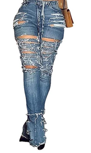 Women's Distressed Denim Slit Jeans