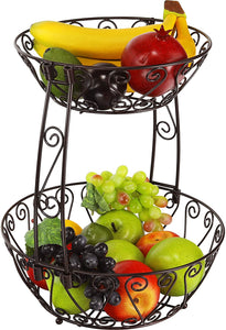 2-Tier Countertop Fruit Basket Bowl Storage, Bronze Size:Double Tier