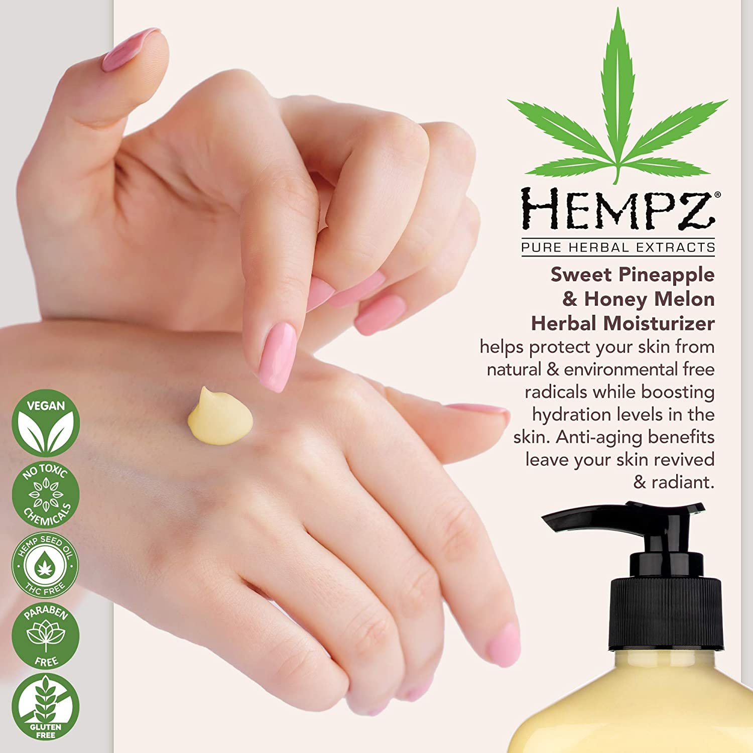 Hempz Sweet Pineapple & Honey Melon Moisturizing Skin Lotion, Natural Hemp Seed Herbal Body Moisturizer with Jojoba, Natural Extracts, Vitamin A and E, 17 oz