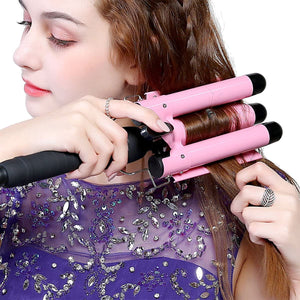 Hair Waver Hair Curling Iron Curling Wands Hair Curler 14x4'' 25mm Curl Ceramic Hair Crimper Long Hair 3 Barrel Waver Instant Heat Curler Deep Waver for Curler with Temperature Control