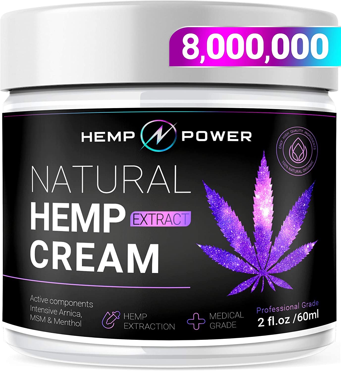 Natural Hemp Power Pain Relief Cream - Quickly Relieves Muscle, Joint Pain, Lower Back Pain, Knees, and Fingers - Inflammation - Hemp Extract Remedy - Hemp Oil with MSM - Arnica 2 fl oz