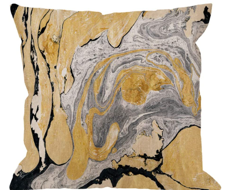 Throw Pillow Cover Black Gold Golden and Silver Marble Ink Abstract