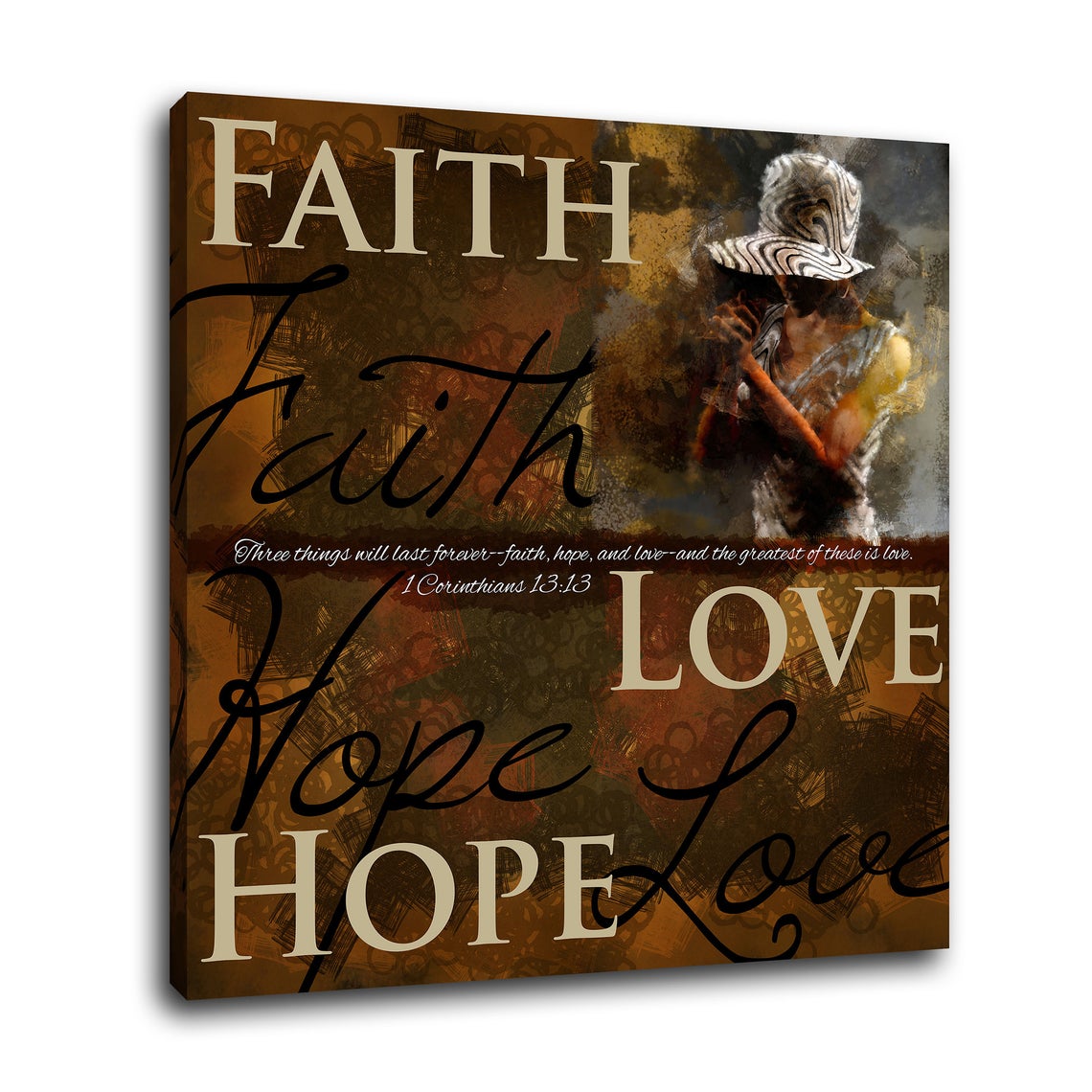 Faith Hope Love Inspirational | African American Art Religious Christian Wall Art Black Art Canvas