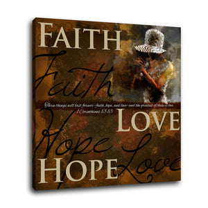 Faith Hope Love Inspirational | African American Art Religious Christian Wall Art Black Art Canvas