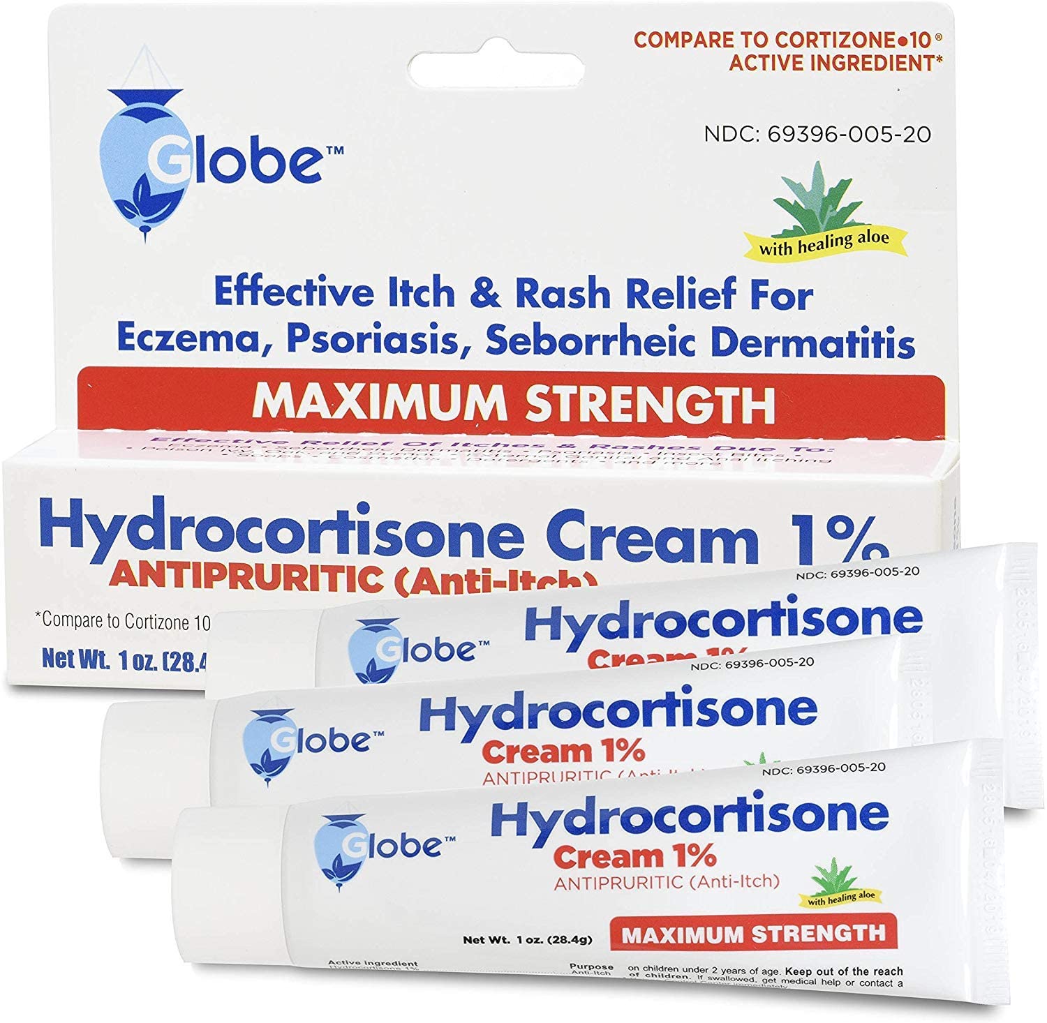 Hydrocortisone Maximum Strength Cream 1% with Aloe, 3 OZ (3 x 1 OZ Tubes)