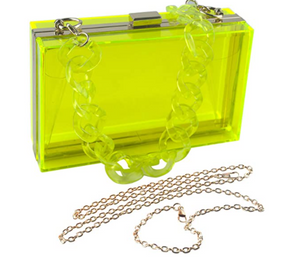 Cute Transparent Acrylic Shoulder Bag Clear Crossbody Evening Clutch Purse Handbag With 2 Gold Chain