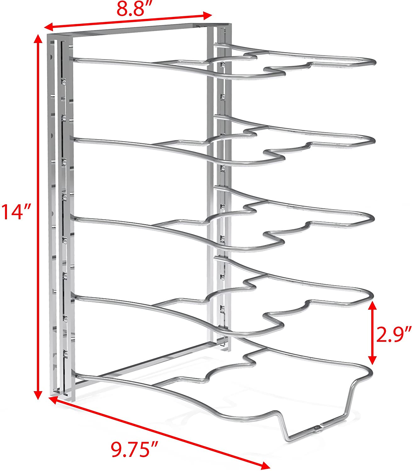 Adjustable 5 Slot Pot and Pan Organizer Rack Holder (Pots/Pans Not Included)