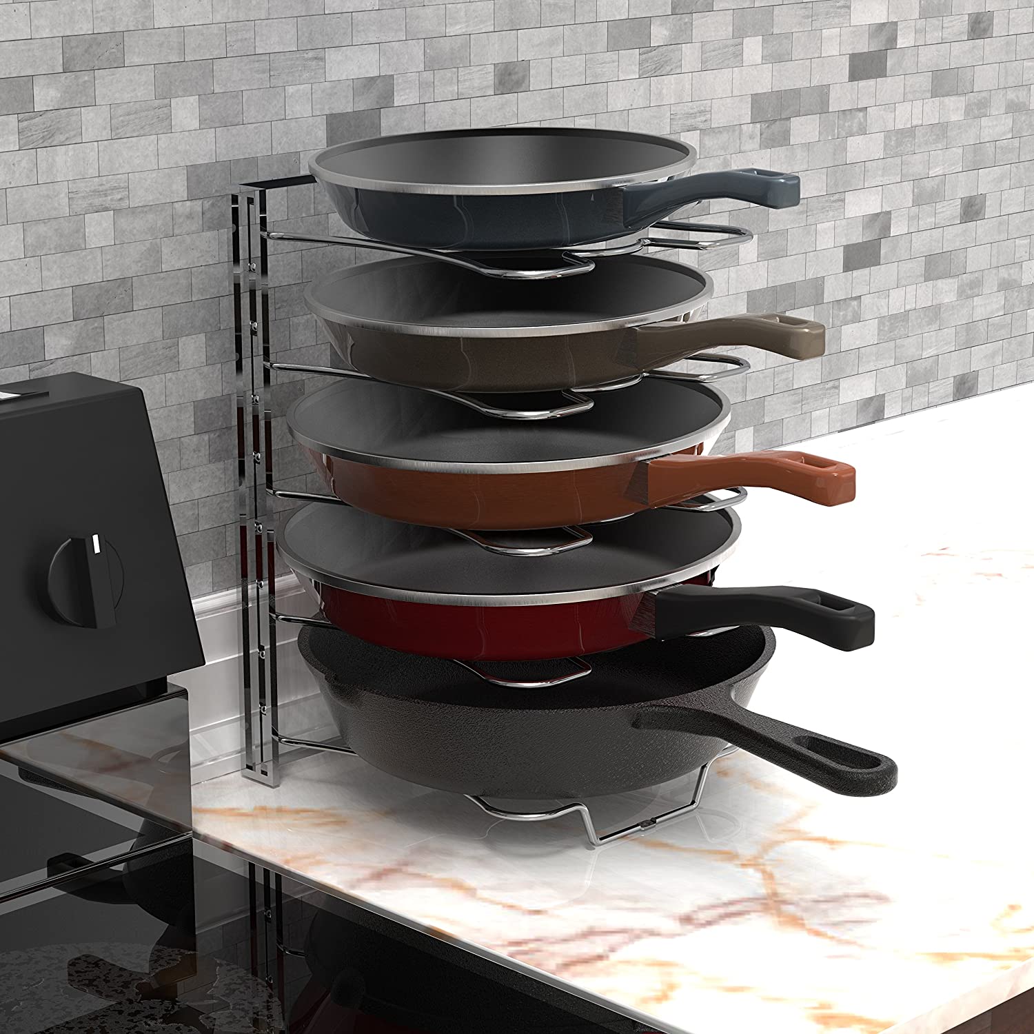 Adjustable 5 Slot Pot and Pan Organizer Rack Holder (Pots/Pans Not Included)