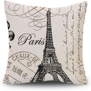 Paris Pattern Cotton Square Throw Pillow Case Decorative Durable Cushion Slipcover Home Decor Standard Size Pillowcase Slip Cover 18x18 Inch