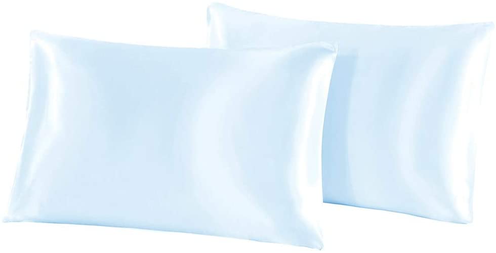 AUTOOK Satin Pillowcase for Hair and Skin, Pillow Cases Standard Size (20x26 Inches, 2 Pack) Satin Pillow Covers with Envelope Closure, Light Blue