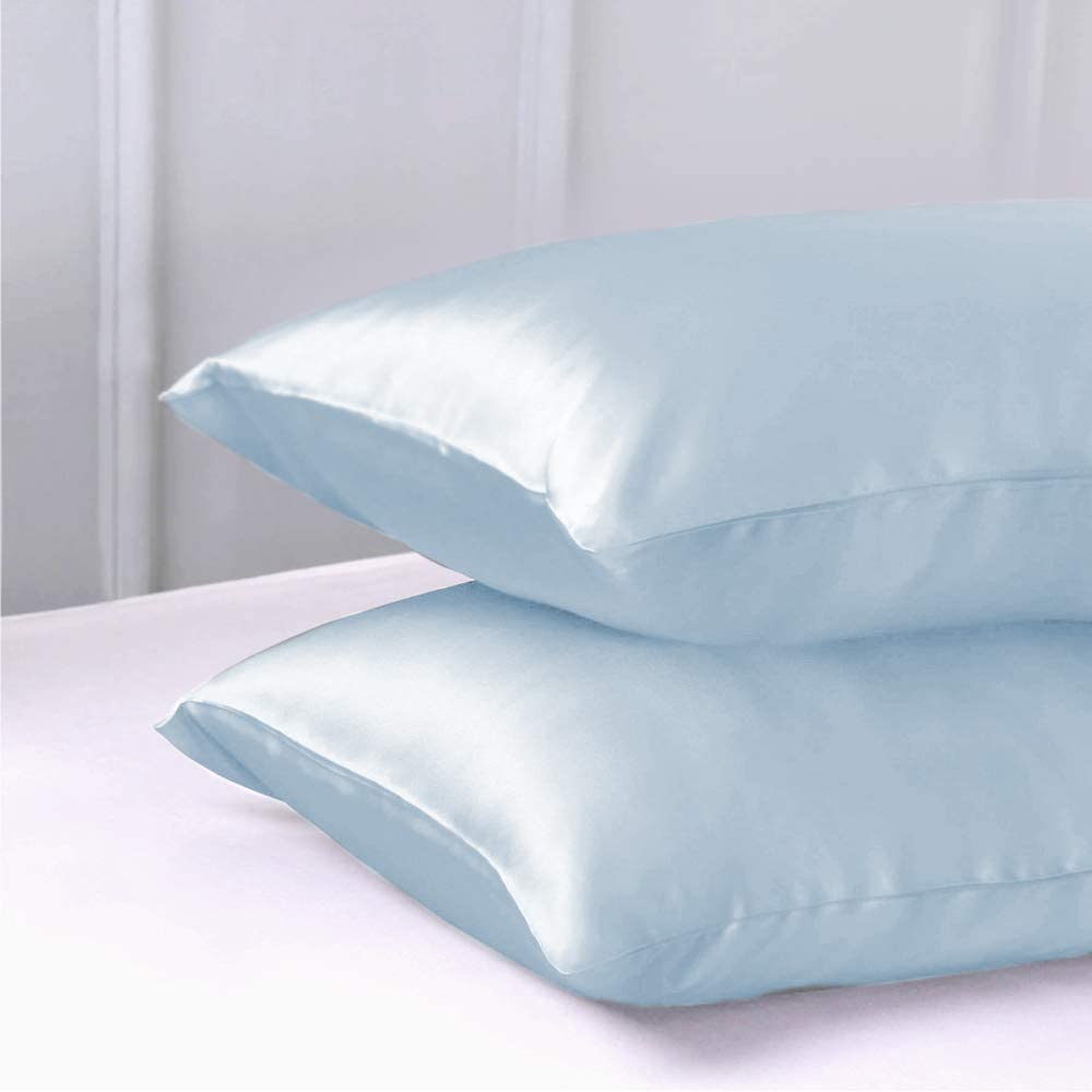 AUTOOK Satin Pillowcase for Hair and Skin, Pillow Cases Standard Size (20x26 Inches, 2 Pack) Satin Pillow Covers with Envelope Closure, Light Blue