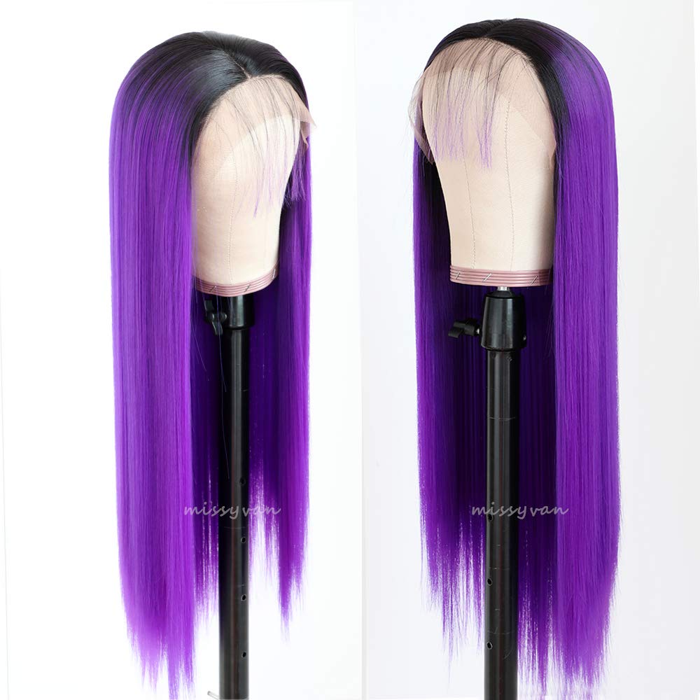 Ombre Purple Color Lace Front Wigs Heat Resistant Fiber Hair Long Straight Synthetic Hair Wig