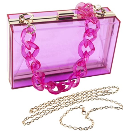 Cute Transparent Acrylic Shoulder Bag Clear Crossbody Evening Clutch Purse Handbag With 2 Gold Chain