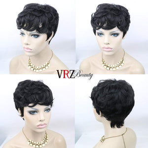 Short Wavy Human Hair Wigs with Bangs Pixie Cut