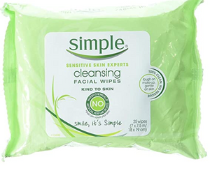 Simple Sensitive Skin Experts Kind To Skin Cleansing Facial Wipes, Waterproof Mascara Remover, Even Softer