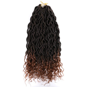 6 Pcs/Lot Goddess Faux Locs Crochet Hair With Curly Ends 18 Inch Deep Wave Braiding Hair Synthetic Crochet Braids Hair Extensions (1B)