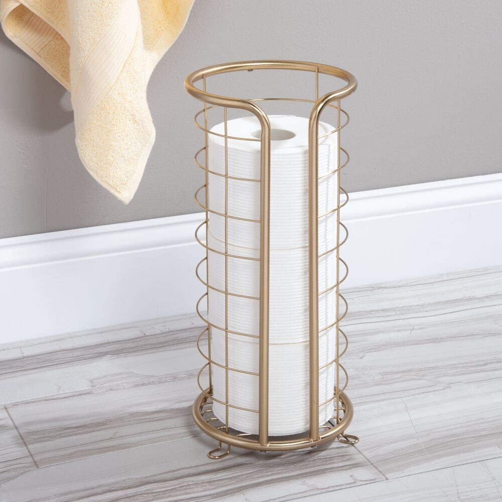 Decorative Metal Free Standing Toilet Paper Holder Stand with Storage for 3 Rolls of Toilet Tissue -