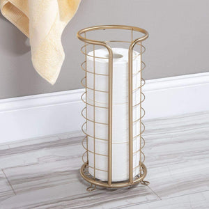 Decorative Metal Free Standing Toilet Paper Holder Stand with Storage for 3 Rolls of Toilet Tissue -