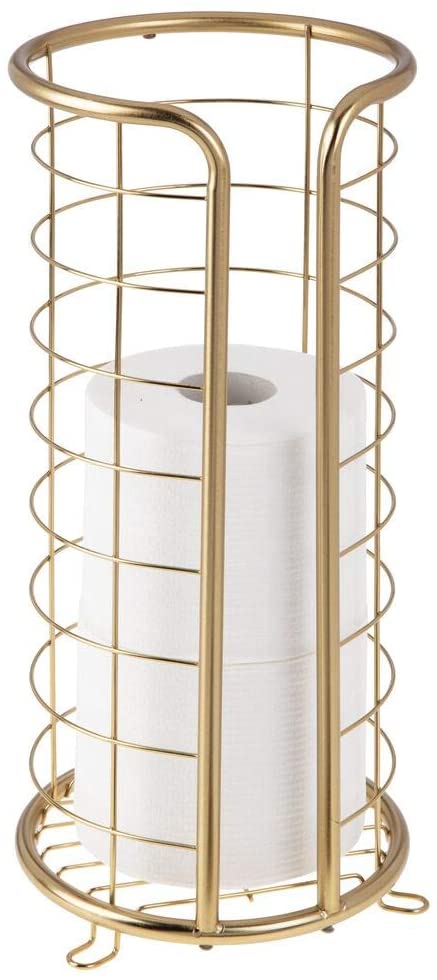 Decorative Metal Free Standing Toilet Paper Holder Stand with Storage for 3 Rolls of Toilet Tissue -